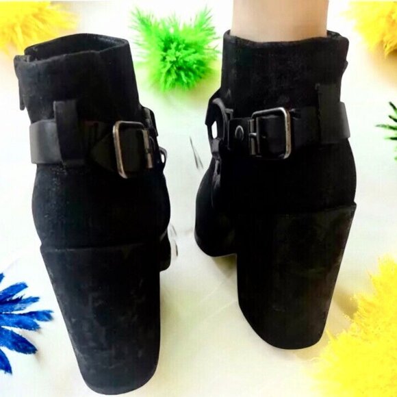 ASH Ankle Boot Heeled Boot Moto Harness Black Suede Womens 10.5 - Picture 3 of 9